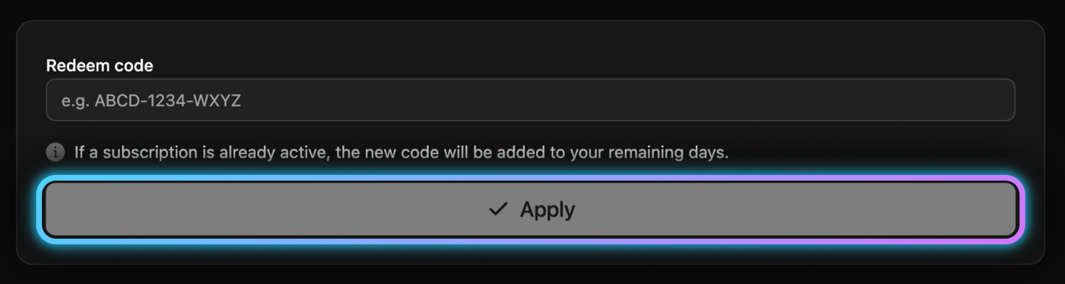 Enter redeem code