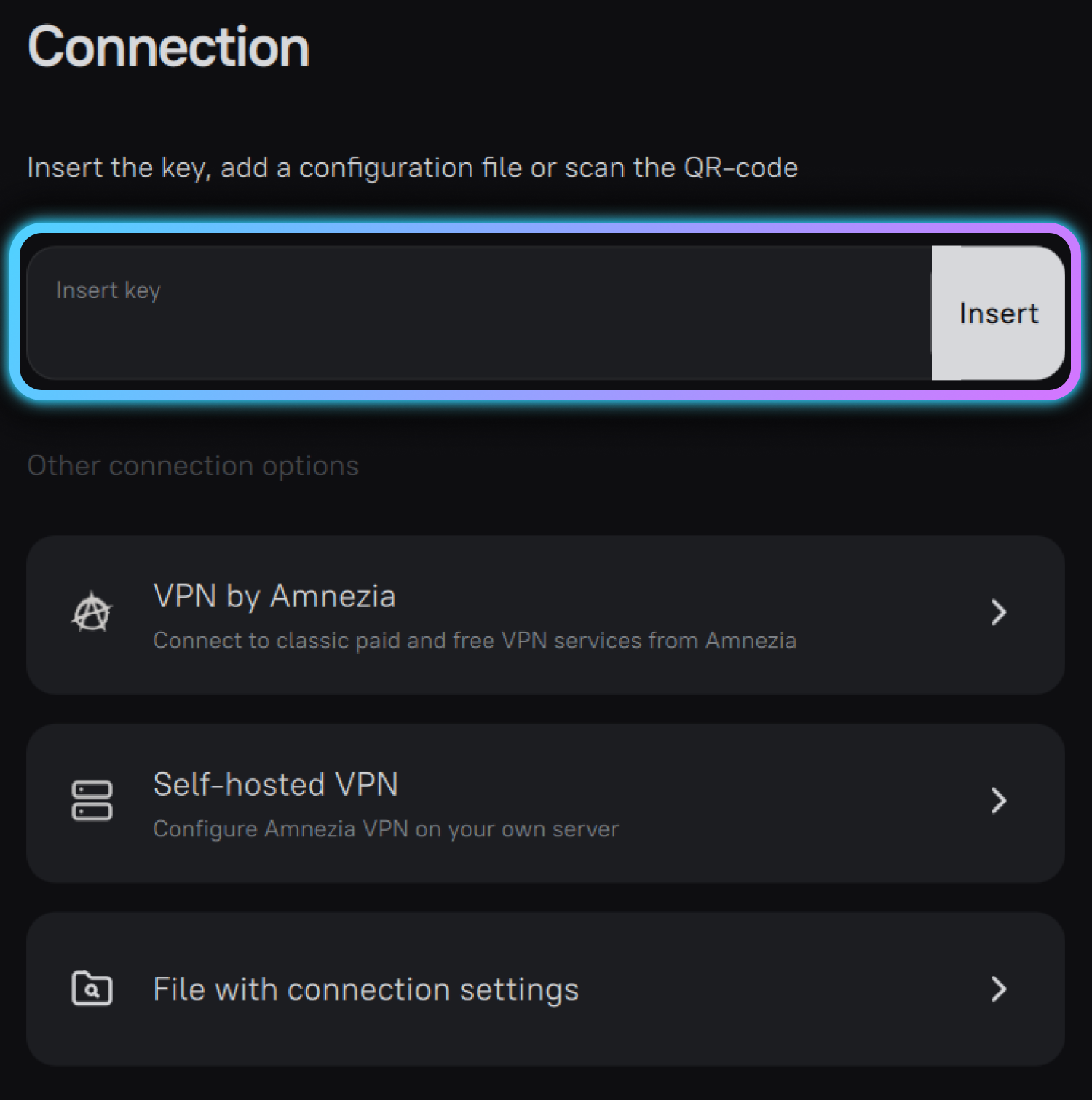 Insert key in AmneziaVPN