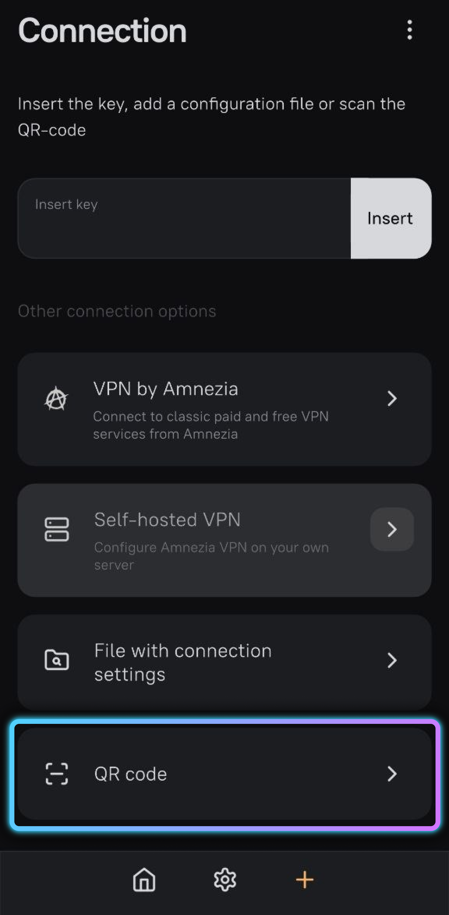 Tap QR code in AmneziaVPN