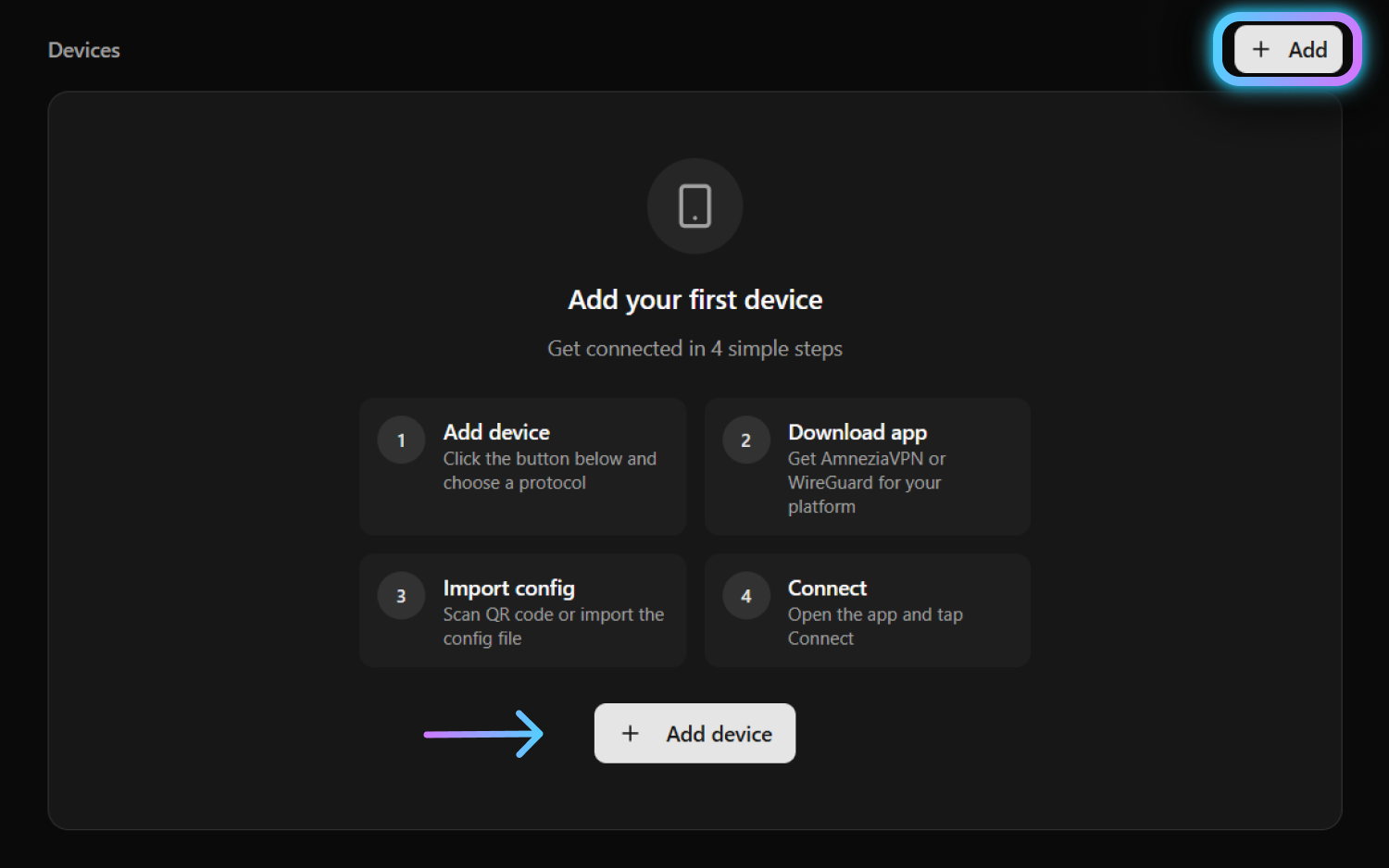 Add device section