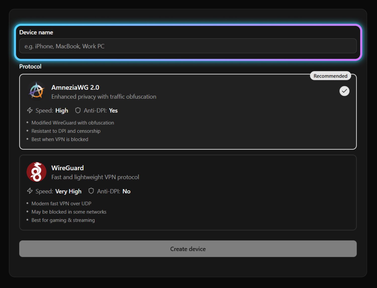 Enter device name