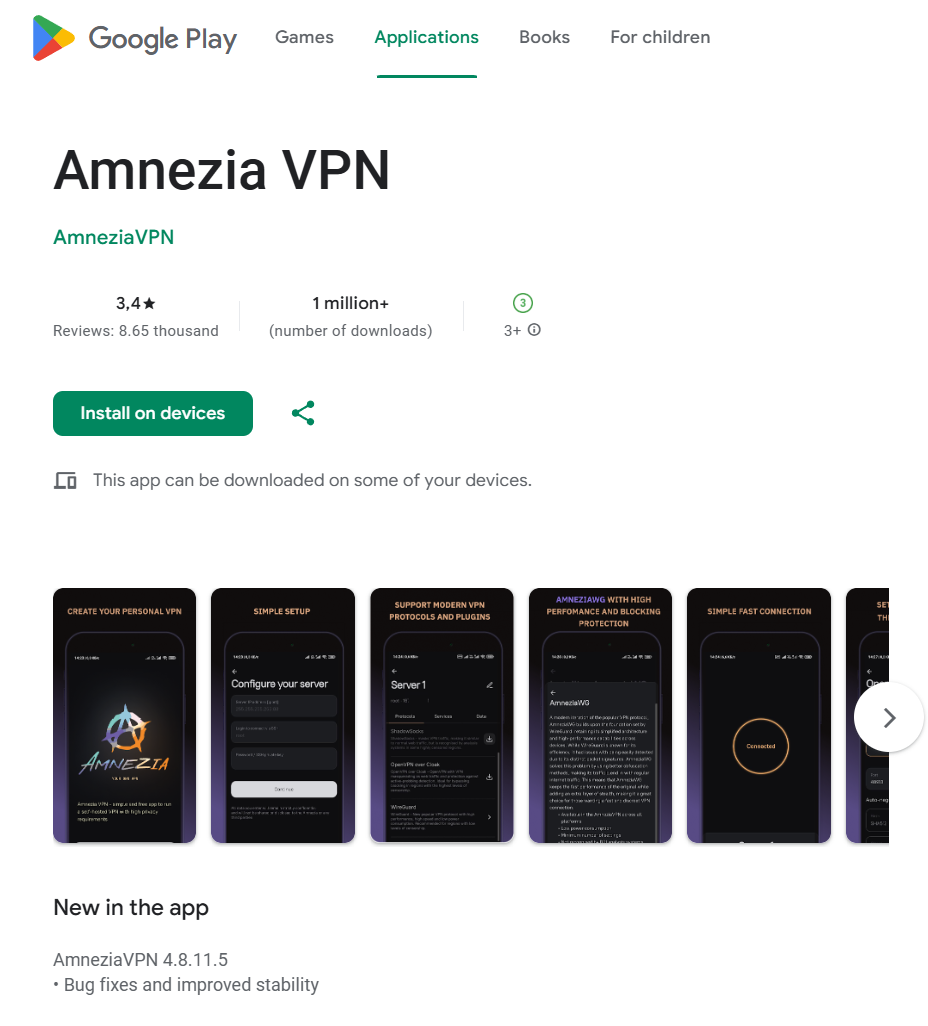 Download AmneziaVPN from Play Store
